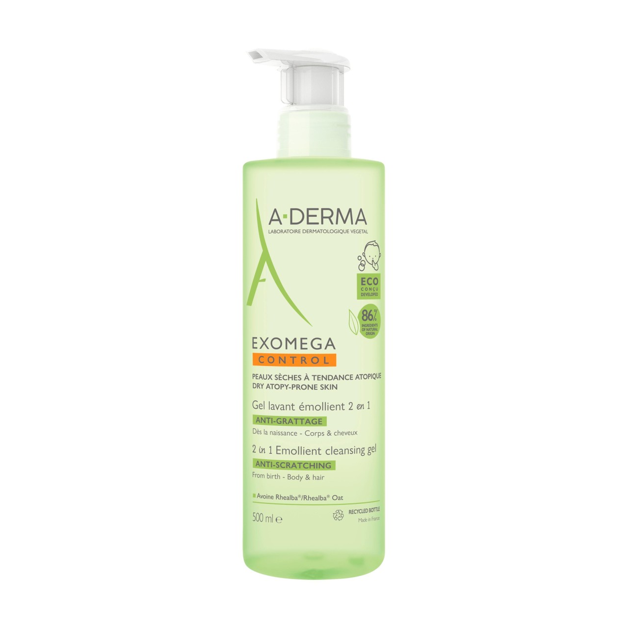 A-DERMA - Exomega Control Gel De Lavagem Emoliente 2 Em 1 Antiprurido -  500 ML 