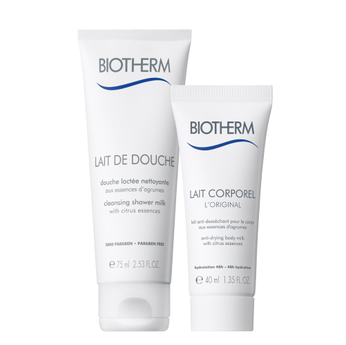 Oferta de Lait de Douche 75ml e Lait corporel 40ml em compras iguais ou superiores a 50 euros na marca Biotherm