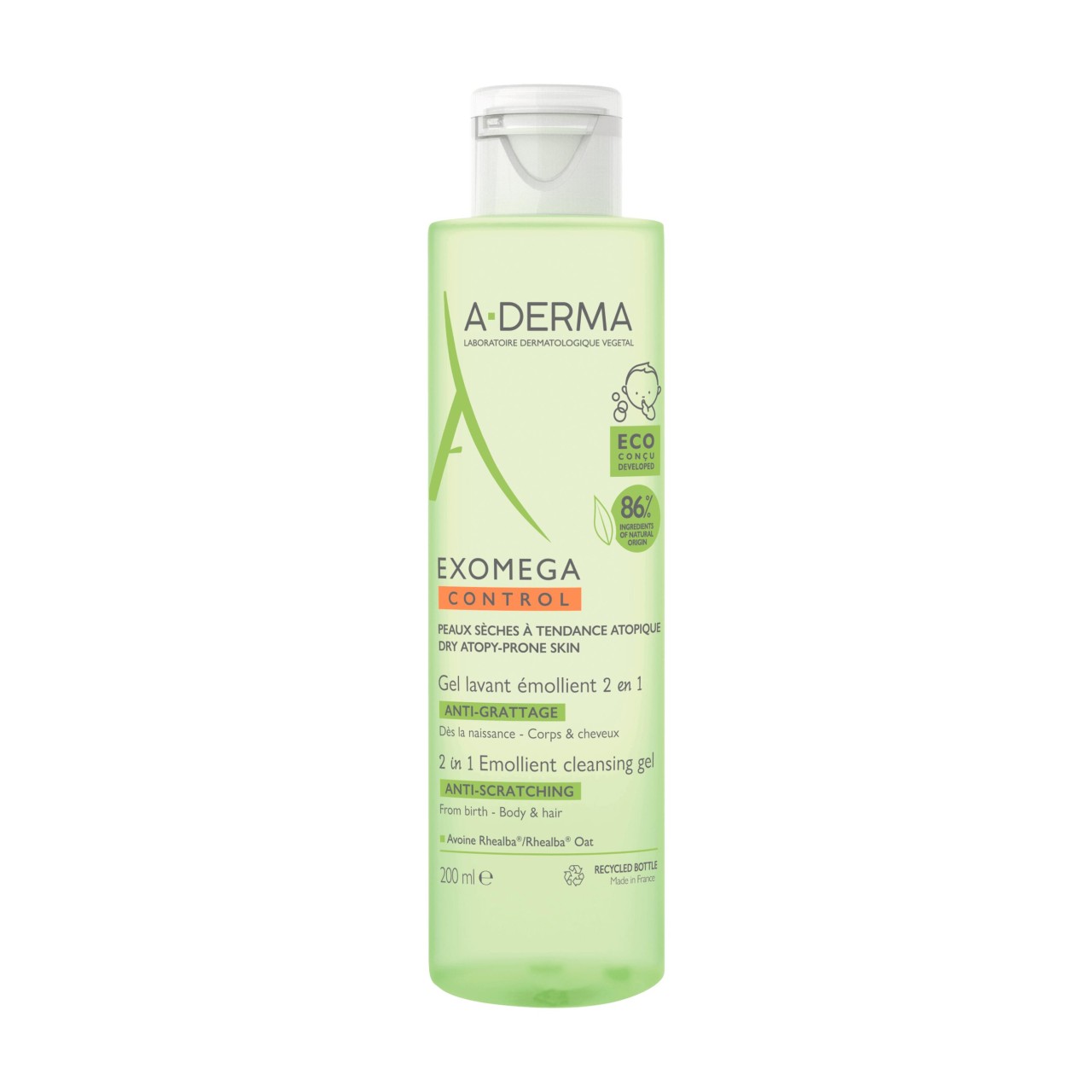 A-Derma Exomega Control Gel Lavagem Emoliente 2em1 Corpo Cabelo 500ml